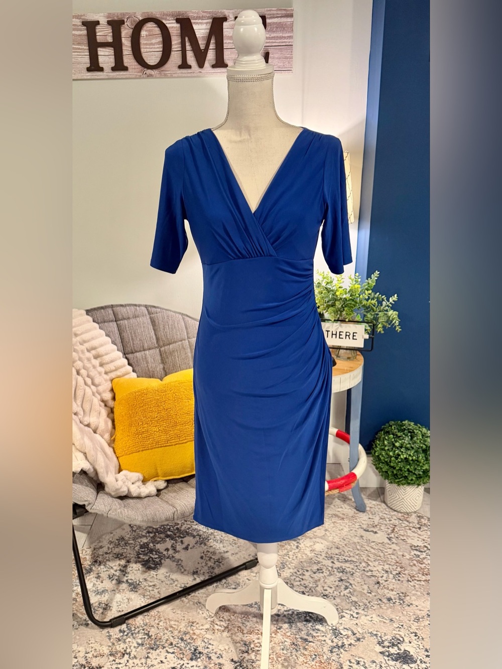 Evan-Picone Royal Blue Ruched Sheath Dress 6